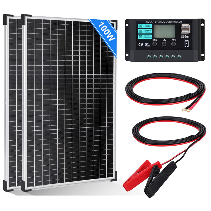 【100W Solarpanel 12V Kit】DERUXI 100W Solar Panel 12V Solarmodul Set: 2 Pcs 50W Monokristalline Solar
