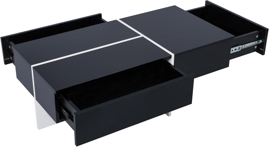 Merax Hochglänzender Couchtisch Wohnzimmermöbel Beistelltisch CoffeeTable mit LED 100x50x34.5cm Schw