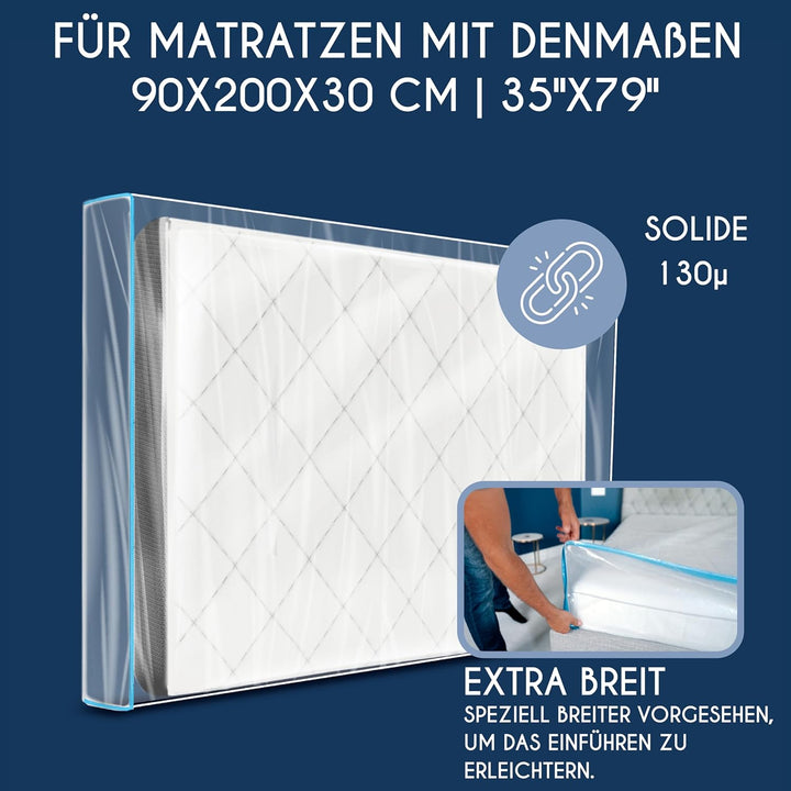 Matratzenhülle Kunststoff - 2er-Set - 90 x 200 (Dicke 30 cm) - Matratzenschutz mit Breitem Reissvers