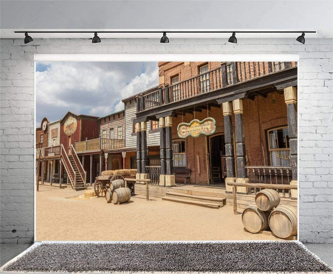 Renaiss 3x2m Westernstadt Stadt Kulisse Wild West Stil Cowboy Fotografie Hintergrund Party Dekor Tap