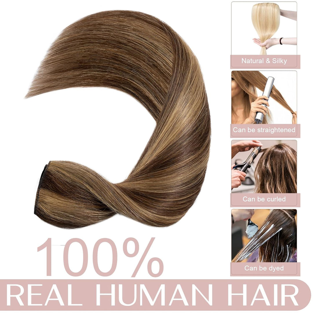 SEGO Extensions Echthaar Clip 1 Tresse Haarverlängerungen Remy 7A ein Teilig Set 5 Klips Haarteil 10