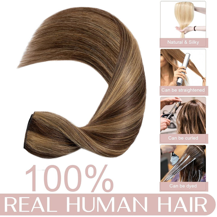 SEGO Extensions Echthaar Clip 1 Tresse Haarverlängerungen Remy 7A ein Teilig Set 5 Klips Haarteil 10
