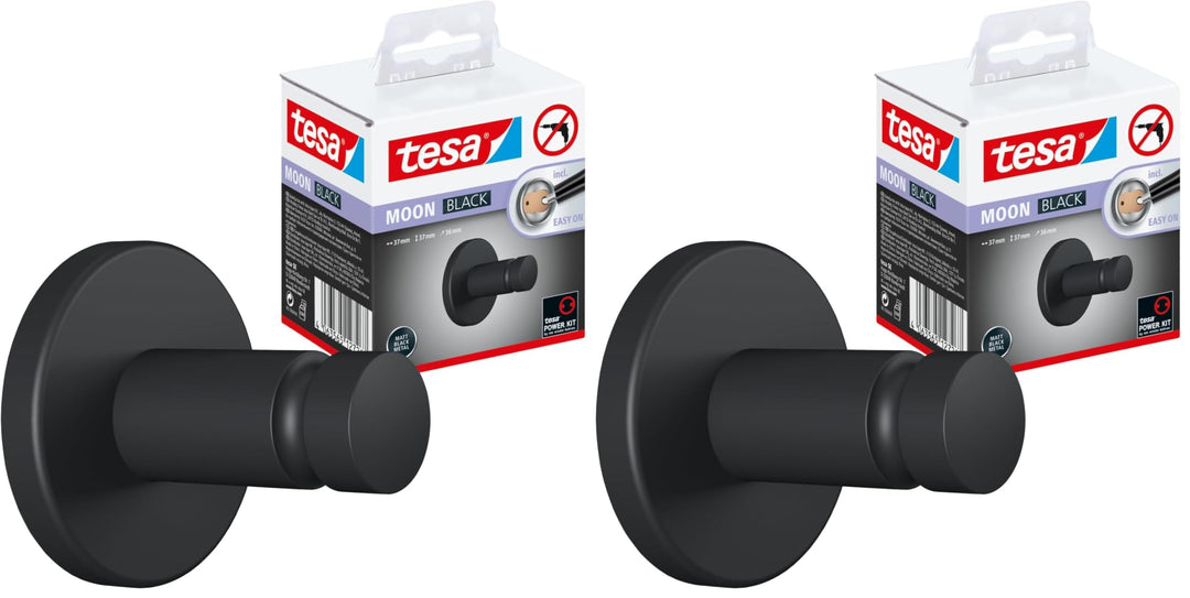 tesa Moon Black Handtuchhaken, matt schwarz, für Bad &amp; WC - für Bäder im Industrial Style und Modern