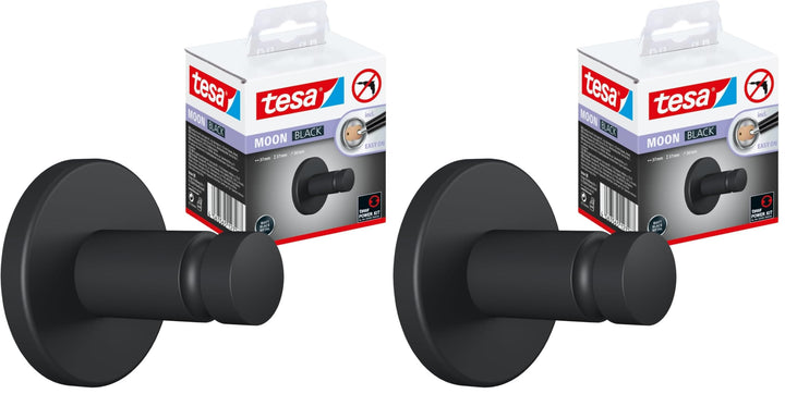 tesa Moon Black Handtuchhaken, matt schwarz, für Bad &amp; WC - für Bäder im Industrial Style und Modern
