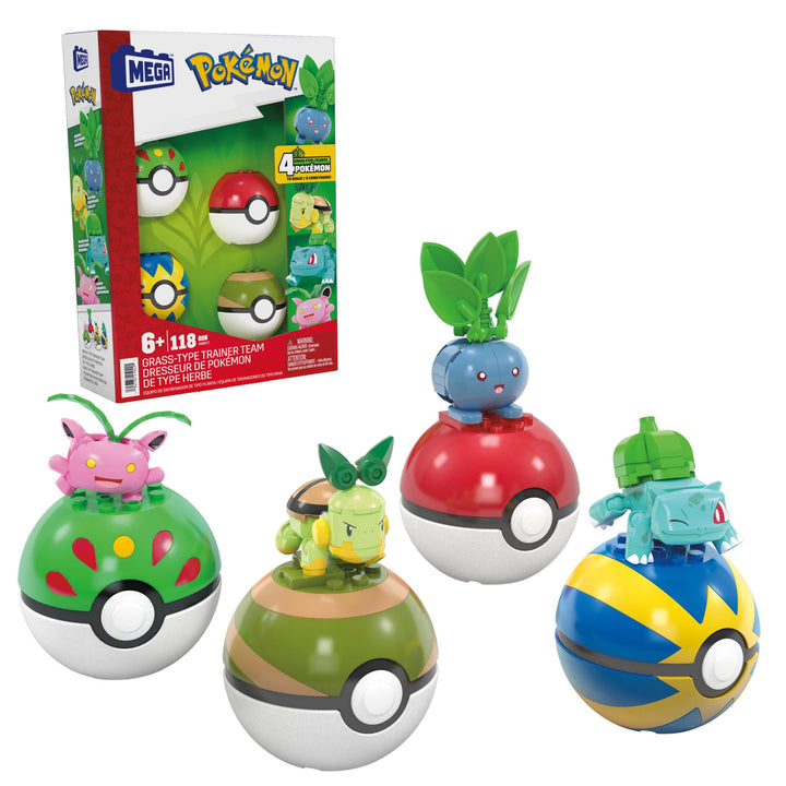 MEGA Pokémon Actionfigur-Bauspielzeug, Pflanze-Typ Trainerteam mit 118 Teilen, bewegliche Bisasam-,