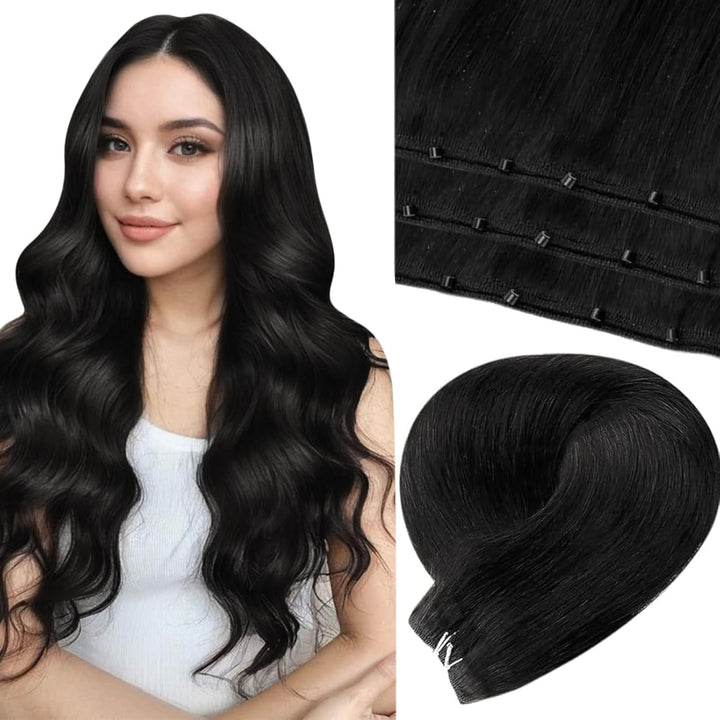 LaaVoo Remy Micro Weft Haarverlängerung Echthaar Schwarz 50cm Micro Bead Extensions Echthaar Unsicht