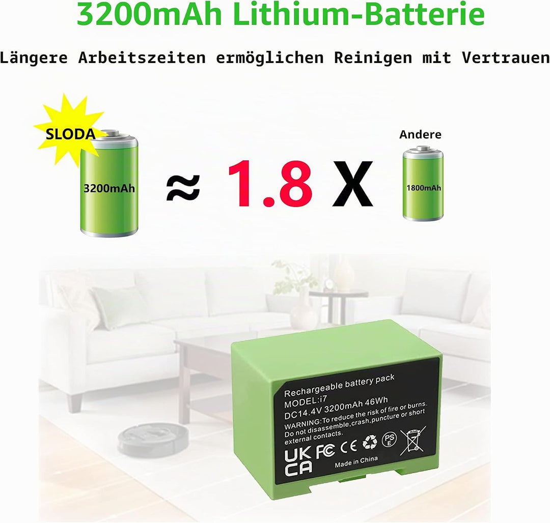 SLODA i7 i3 i4 Ersatz Akku für iRobot Roomba e und i Serie i7 i7+ i3 i3+ i4 i4+ 4624864 ABL-D1 Staub