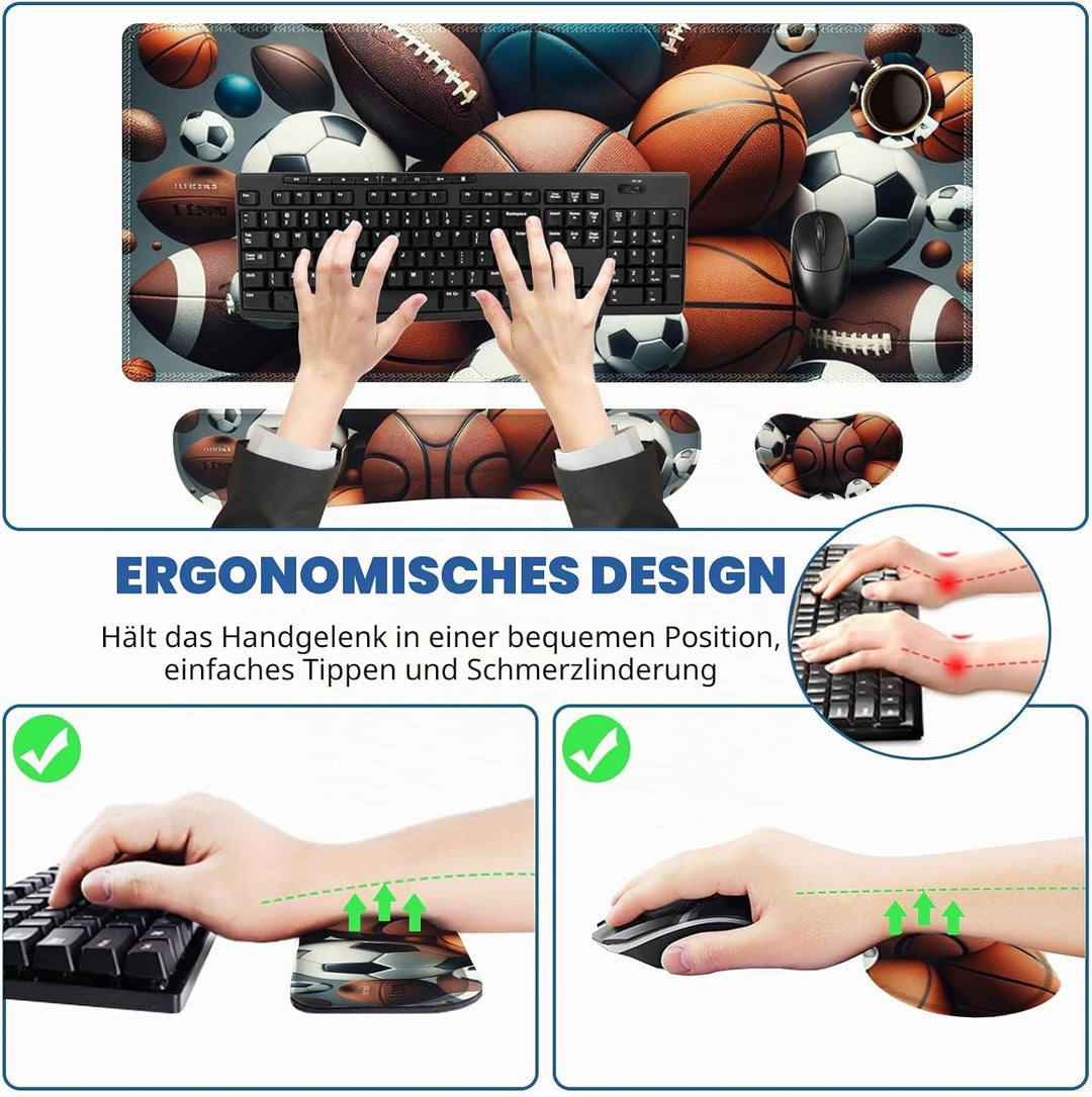 ToLuLu Grosses Mauspad-Set, Handgelenkauflage, Schreibtischunterlage für Tastatur und Maus, 4 Stück,