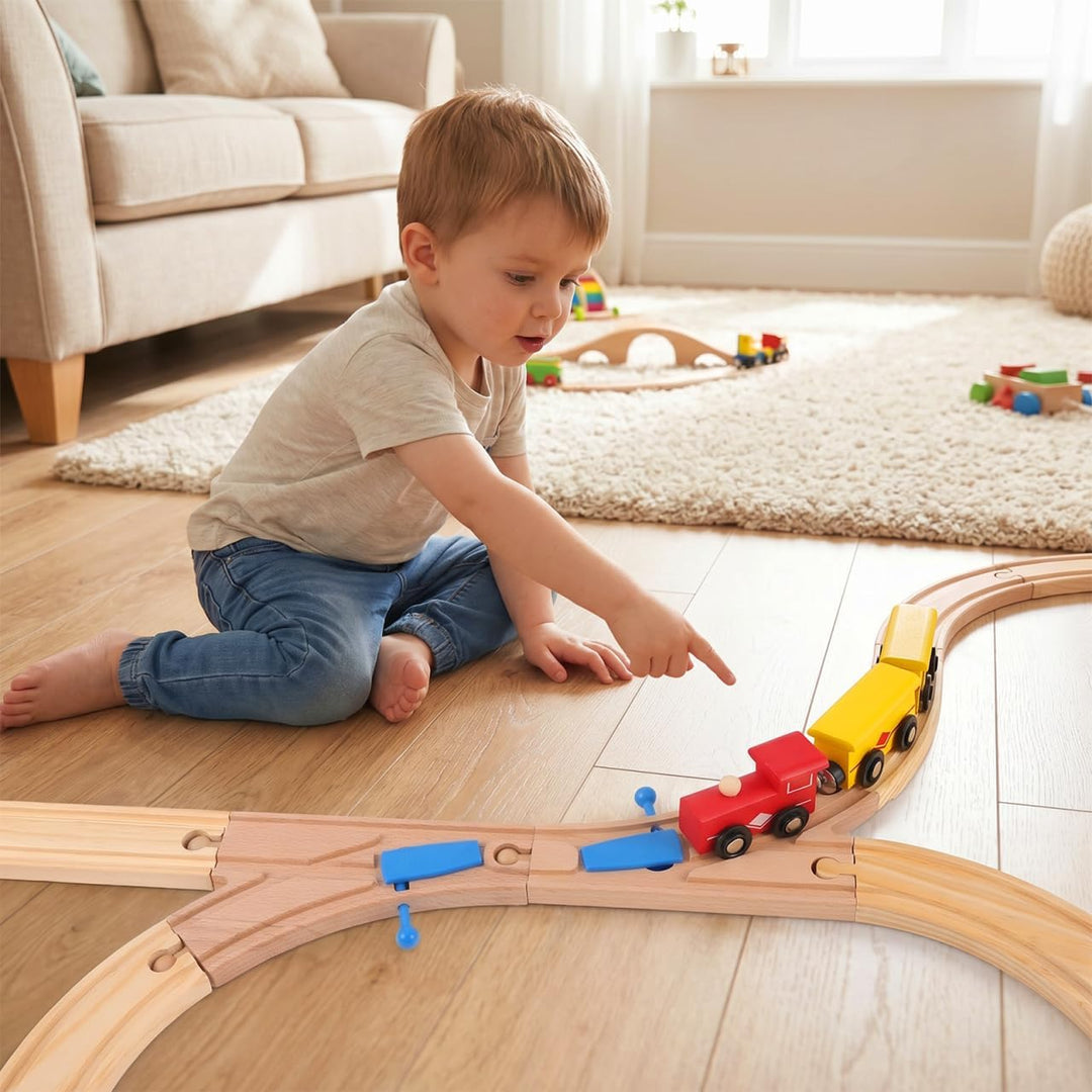 ibasenice Holzeisenbahn Schienen 2 Stück Mit Gebogenen Weichen Für Kreatives Kinder Spiel Und Intera