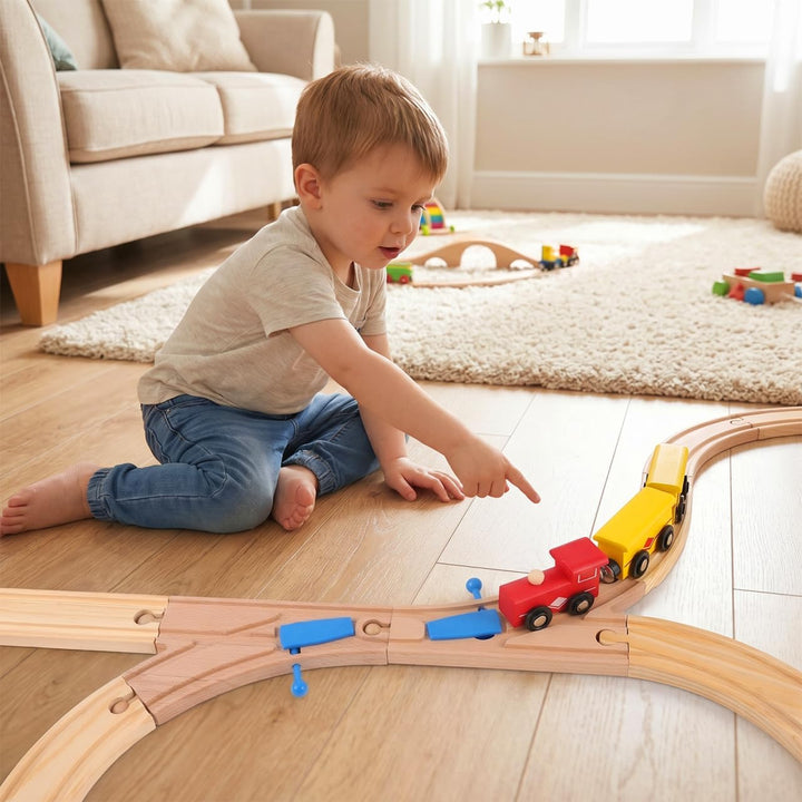 ibasenice Holzeisenbahn Schienen 2 Stück Mit Gebogenen Weichen Für Kreatives Kinder Spiel Und Intera