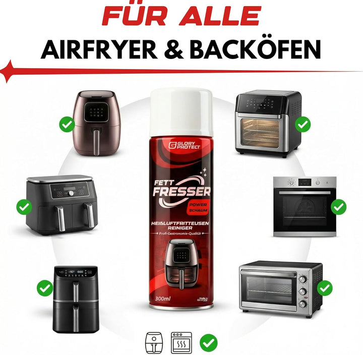 Airfryer-Reiniger Power-Schaum für Heissluft-Fritteuse und Backofen | Starker Fettlöser mit Hafteffe