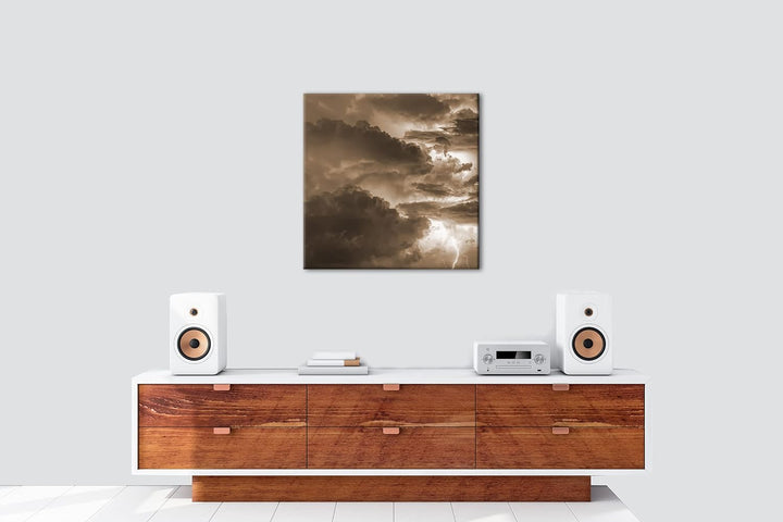 gewaltiges Gewitter Format: 70x70 Effekt: Sepia als Leinwandbild, Motiv fertig gerahmt auf Echtholzr