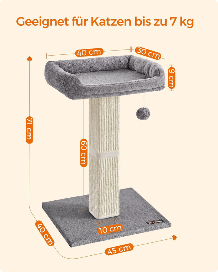 Feandrea Kratzbaum, Katzenbaum mit 40 x 30 cm Plattform aus Plüsch, Kratzstamm, Katzenkratzbaum, 71