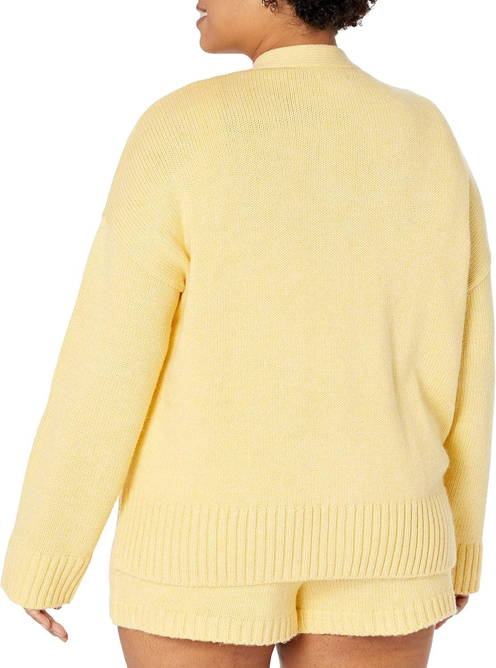 The Drop Cardigan Brigitte für Damen, grosse Knöpfe, Taschen vorn, gerippt, M Butter