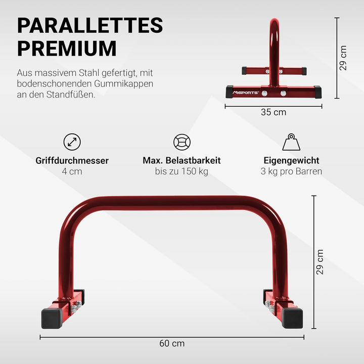 MSPORTS Low Fitness Parallettes Minibarren Professional LxBxH: 60x35x29 cm| Push-Up Bars Liegestützg