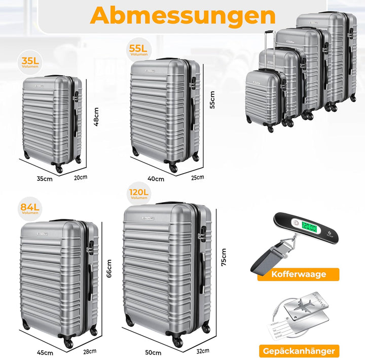 KESSER® 4tlg. Hartschalenkofferset Hard Shell Basic Hartschalenkoffer Trolley Koffer Reisekoffer Rei