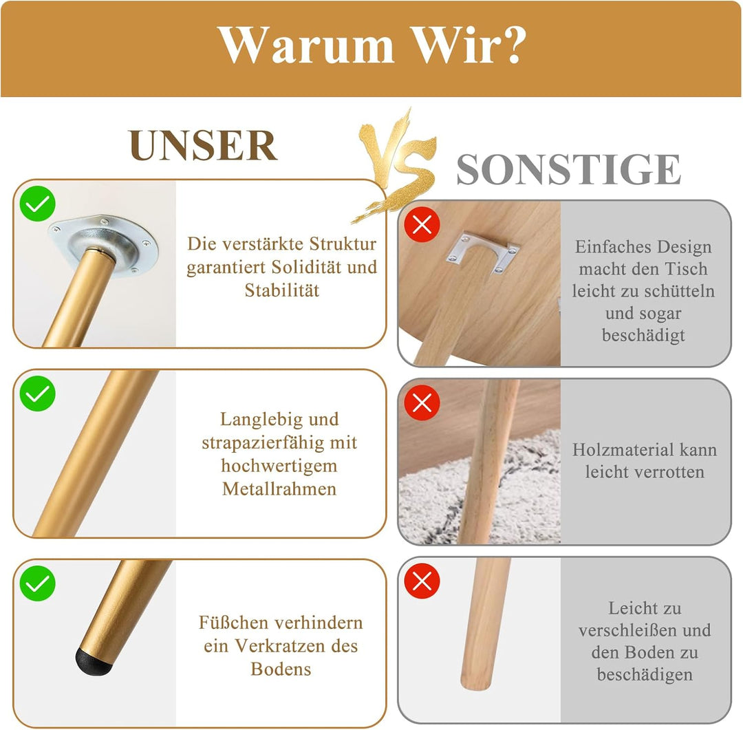danpinera Runder Beistelltisch, Akzenttisch mit Metallbeinen und Holztablett, Kleiner runder Beistel