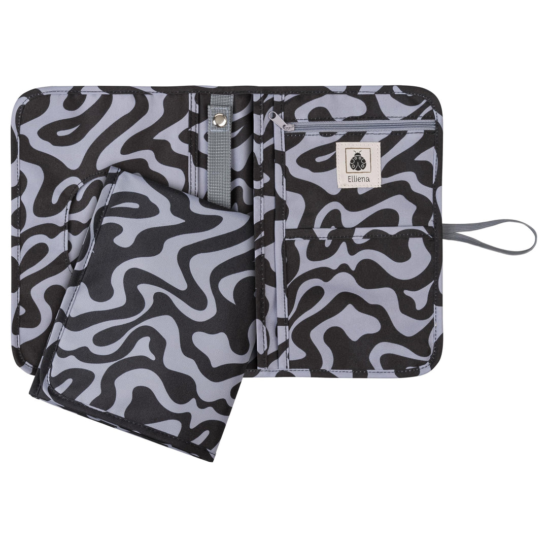 Windeltasche mit Unterlage für unterwegs, verstärktem Gummiband und Klettverschluss Schwarz, Schwarz