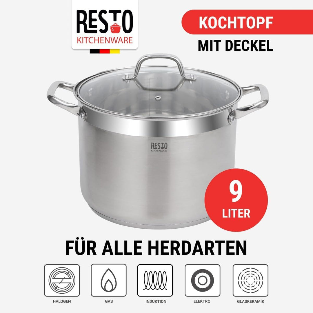RESTO Edelstahltopf 26cm - Suppentopf, Universaltopf 9 L - Schmortopf mit Deckel - Topf für alle Her