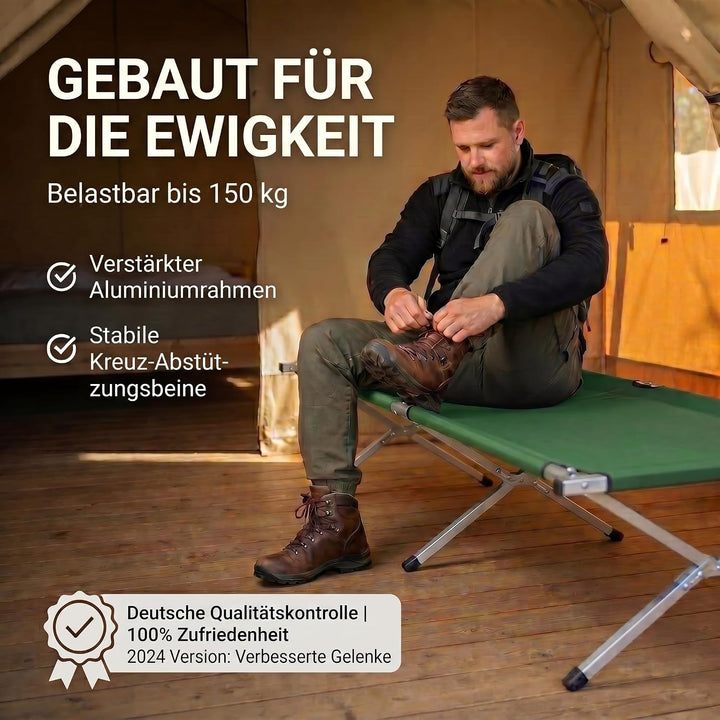 GOODS+GADGETS Faltbares Army Feldbett aus Aluminium - klappbares Campingbett & Gästebett Grün, Grün