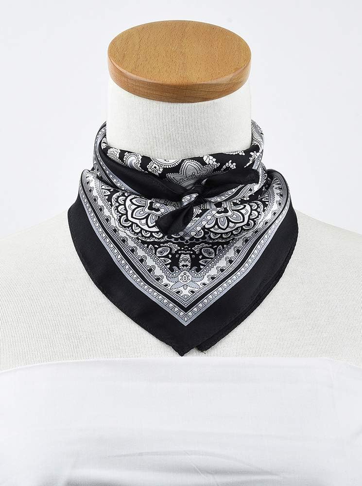 Corciova Damen Halstuch, 100 % Maulbeerseide, quadratisch, klein Paisley Weiss und Schwarz, Paisley