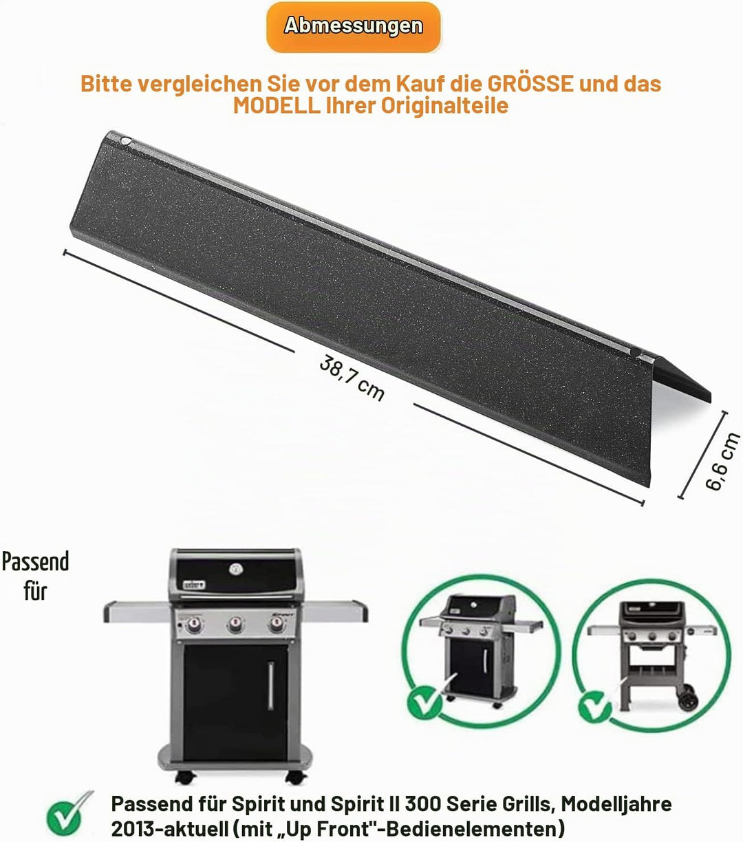 7636 38,9CM Porzellanemaille flavorizer Bars für Weber Spirit I &amp; II 300 e310 e320 S310 S320, Brenne