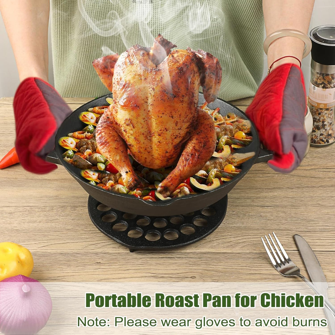 Gusseisen Hähnchenbräter Schwarz Gusseiserner Bratentopf Hähnchenhalter für Grill und Backofen Hähnc