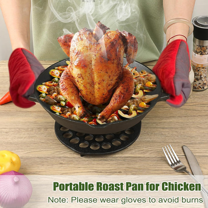 Gusseisen Hähnchenbräter Schwarz Gusseiserner Bratentopf Hähnchenhalter für Grill und Backofen Hähnc