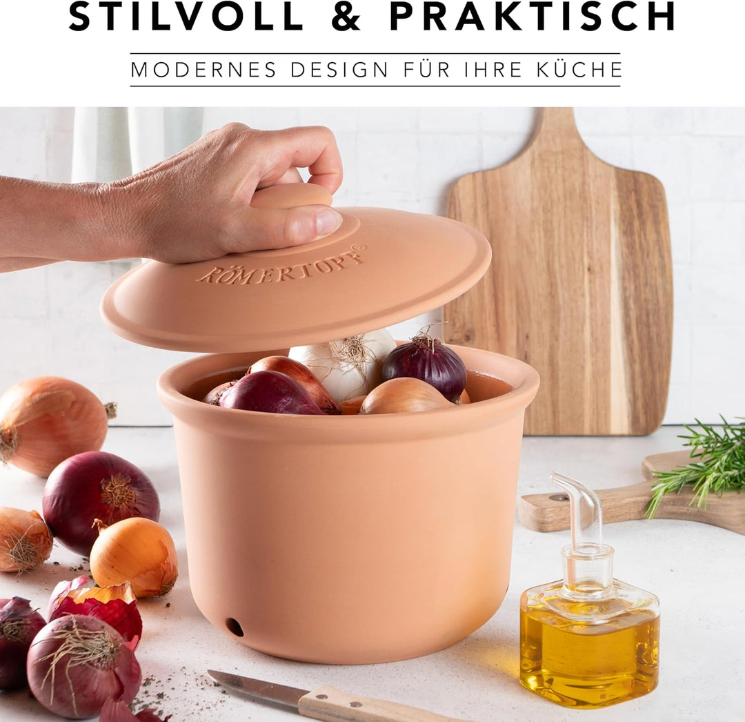 Römertopf Zwiebeltopf aus Naturton Frische-Topf Maxi Keramik Vorratstopf 2,8 Liter 1,9 Kg, 1,9 Kg