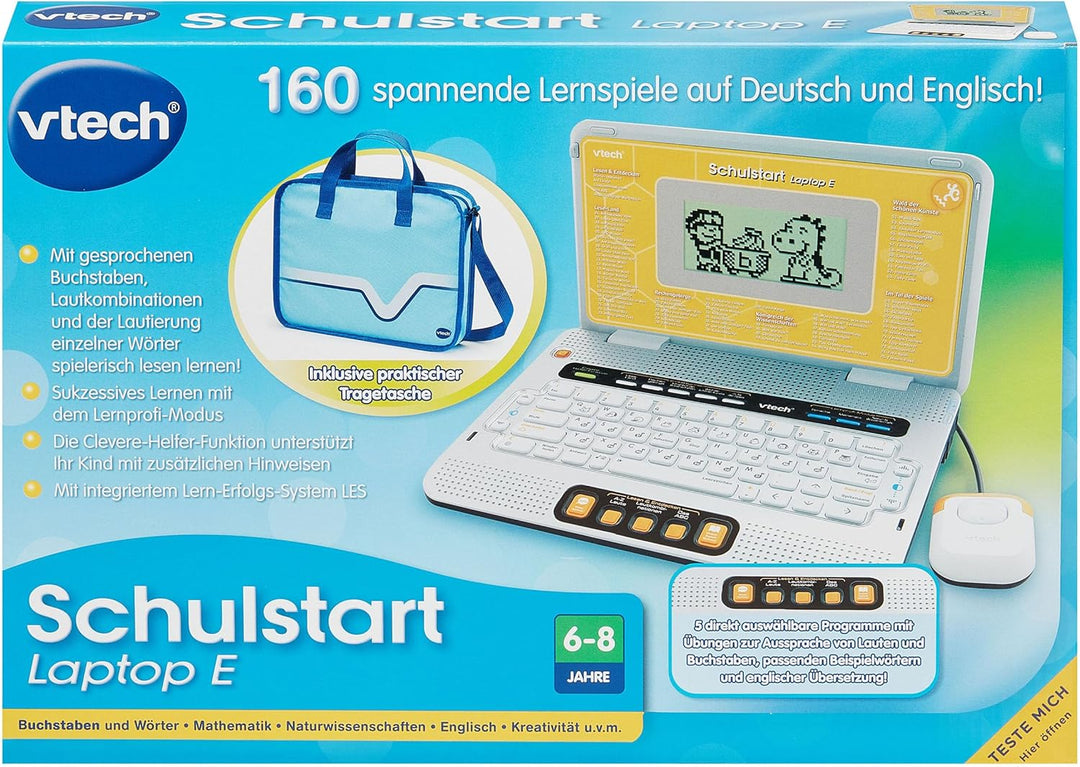 VTech Schulstart Laptop E – Lerncomputer mit 160 Lernspielen in Deutsch und Englisch – Zum Lernen vo