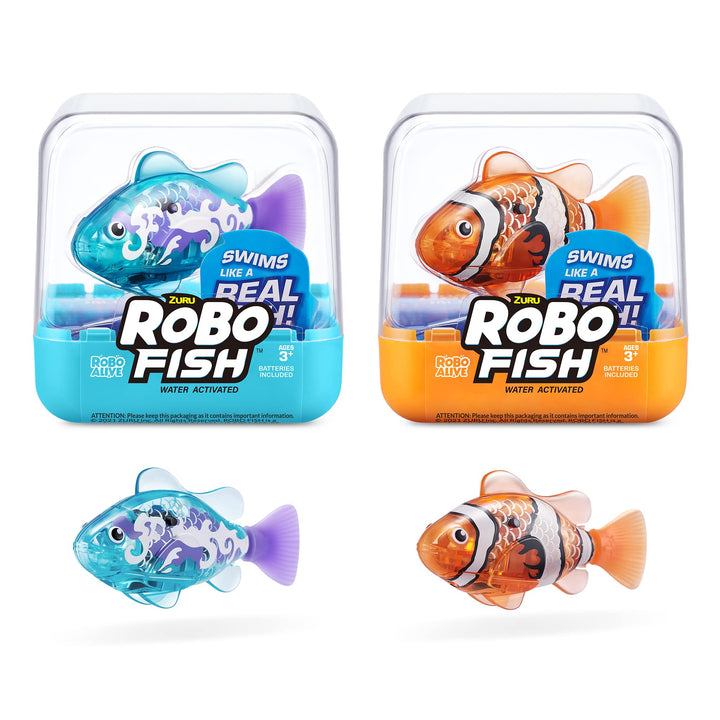 ROBO ALIVE Robo Fish Serie 3 Roboter-Fisch, 2er-Pack, orange und blaugrün, schwimmt in mehrere Richt