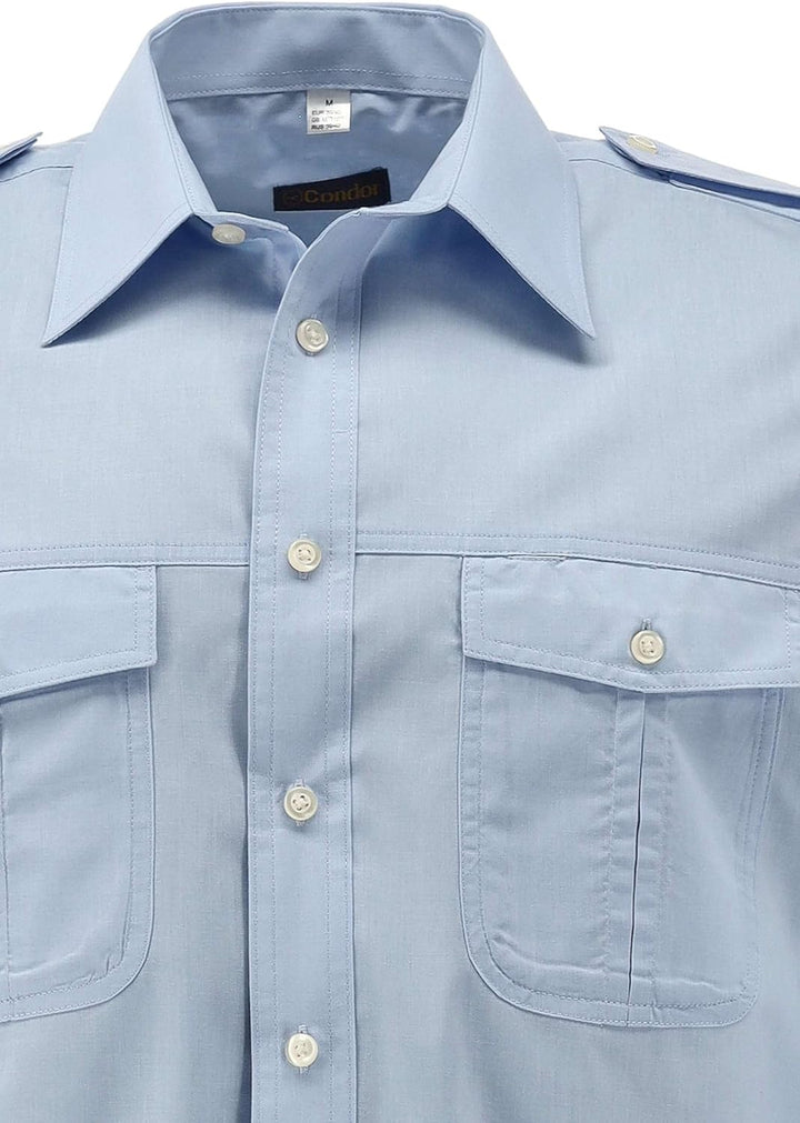 Condor Herren Langarm Pilotenhemd mit abnehmbaren Schulterklappen Koweo 35-36 Hellblau/Bleu, 35-36 H