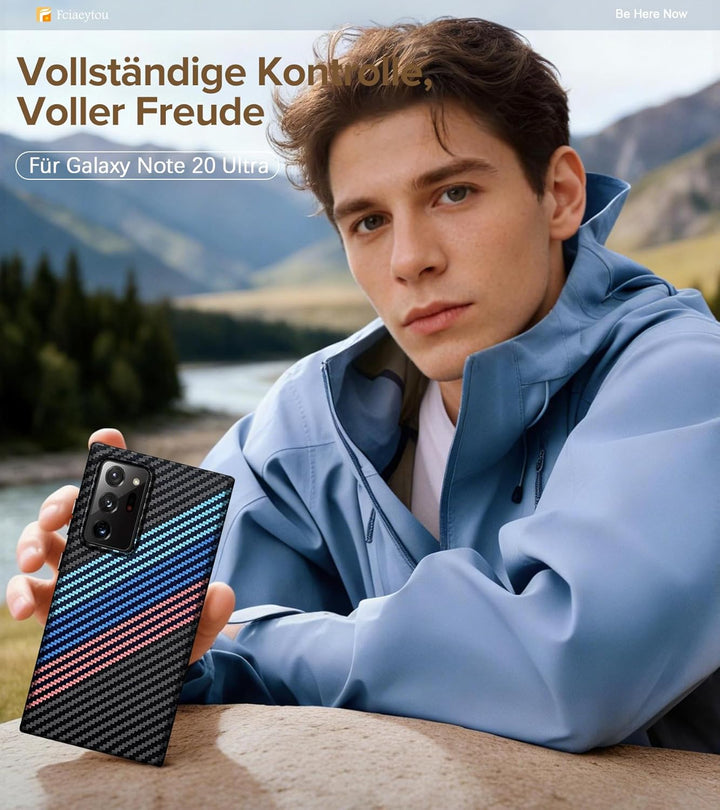 für Samsung Galaxy Note 20 Ultra Hülle Magnetisch mit Panzerglas, Carbonfaser Optik Handyhülle, Stos