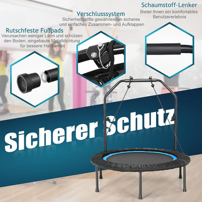 GYMAX Fitness Trampolin φ101cm, leise faltbares Mini Trampolin bis zu 150 kg Belastbar, Gartentrampo