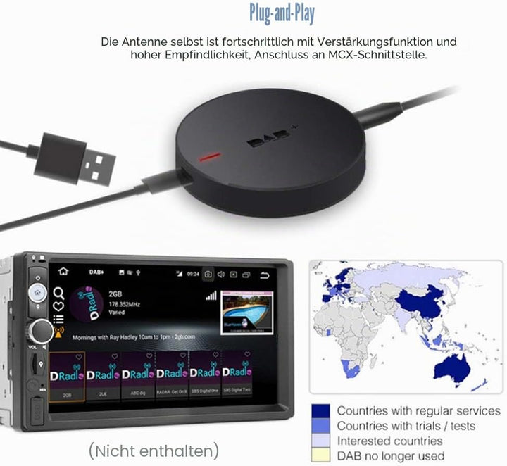 USB DAB + Radio-Antennenempfänger, tragbarer Adapter Digitaler Autoradio-Empfänger mit verstärkter A
