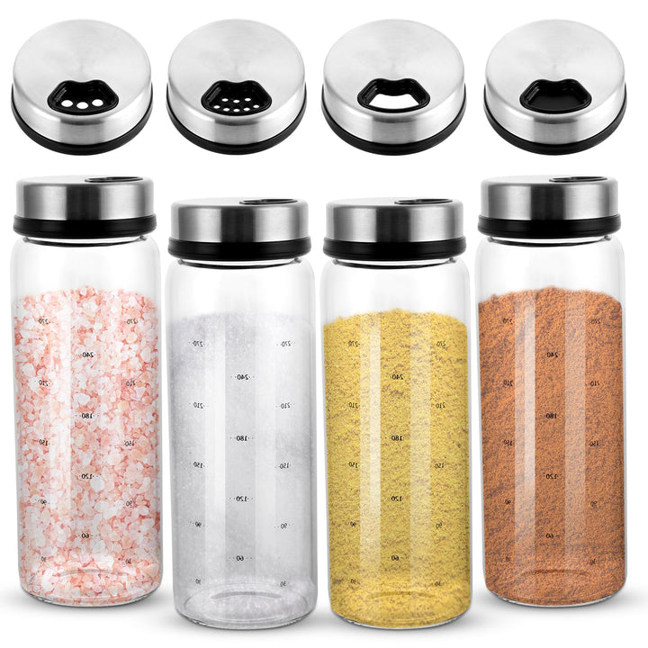 APACALI 4 Stück Gewürzgläser mit Drehdeckel, 300ML Borosilikatglas Gewürzstreuer, Gewürzstreuer mit