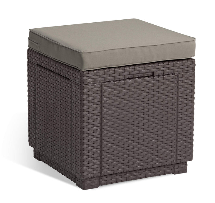 Allibert 206721 Hocker mit Kissen Cube w/cushion, Rattanoptik, Kunststoff, braun