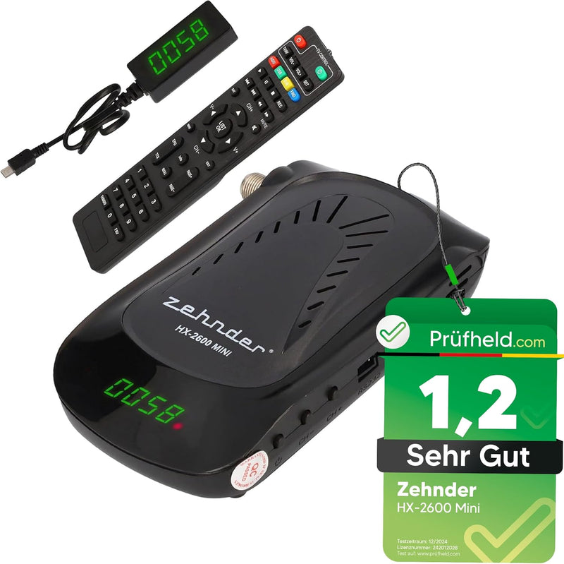 ZEHNDER HX 2600 Mini - Full HD DVB-S2 Receiver I externer IR Sensor mit LED Display I 2 in 1 Fernbed