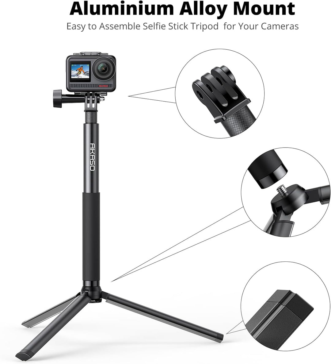 AKASO Selfie-Stick, ausziehbar bis zu 120 cm, Stativ 19 cm, kompatibel mit Sportkamera AKASO EK7000/