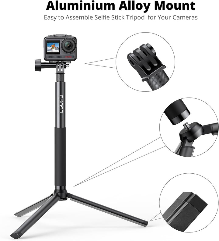 AKASO Selfie-Stick, ausziehbar bis zu 120 cm, Stativ 19 cm, kompatibel mit Sportkamera AKASO EK7000/