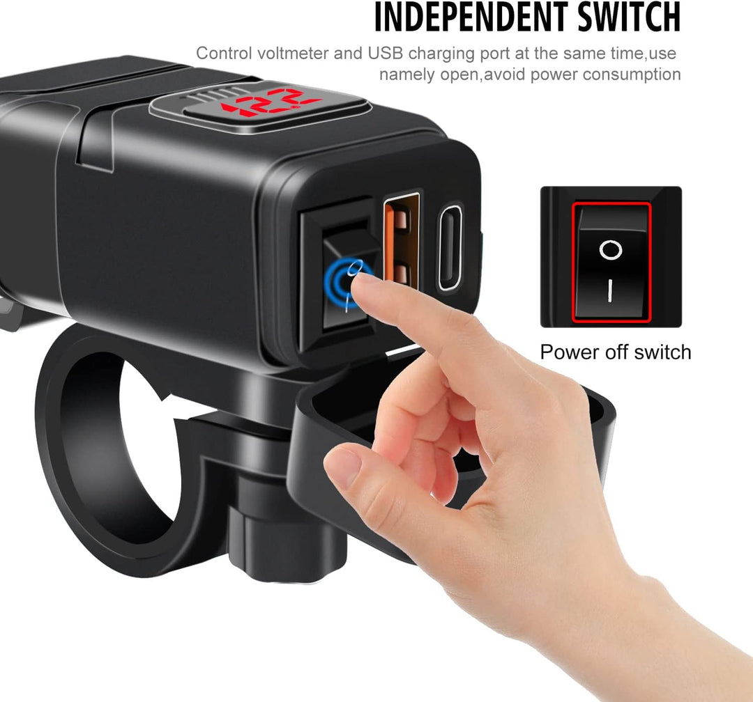 12V Steckdose Auto Ladegerät mit Schalter, KFZ QC3.0 PD Type C USB mit Switch, Wasserdicht für KFZ W