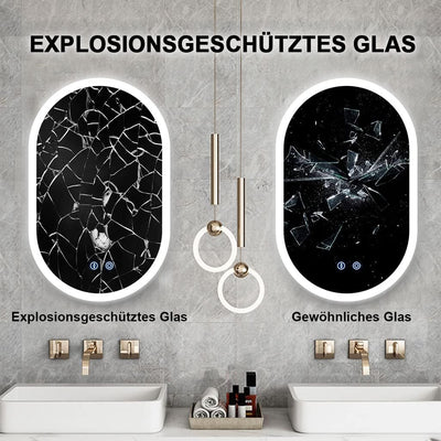 Badspiegel YOLEO Oval mit LED-Beleuchtung, Badezimmerspiegel Dimmbar 70x50cm, Beschlagfreier Wandspi