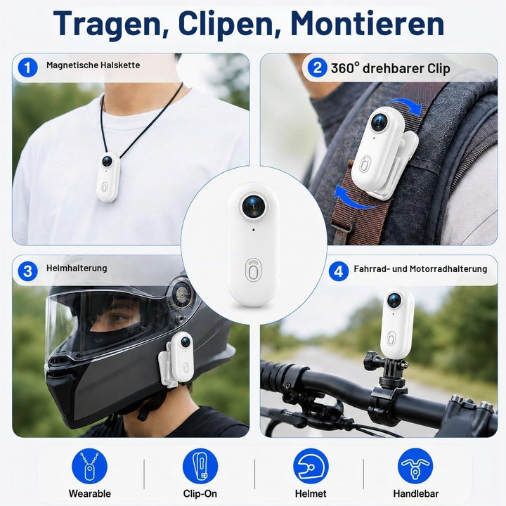 Winnes 4K Action Camera Mini Daumengrösse Sportkamera POV Kamera 4K WiFi Helm Action Camera Magnetmo