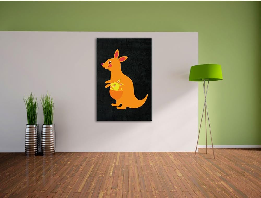 Pixxprint Niedliches Känguru schwarz, Format: 70x100 auf hochkantiges Leinwandbild, XXL riesige Bild