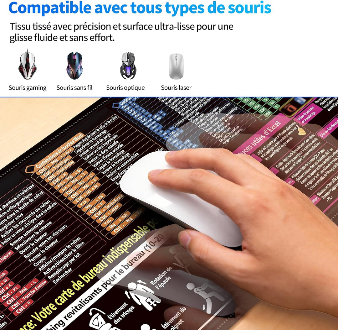 Tapis de Souris Excel, 900 x 400 mm, Tapis XXL, jeu antidérapant Pour le Bureau et la Maison, Gadget