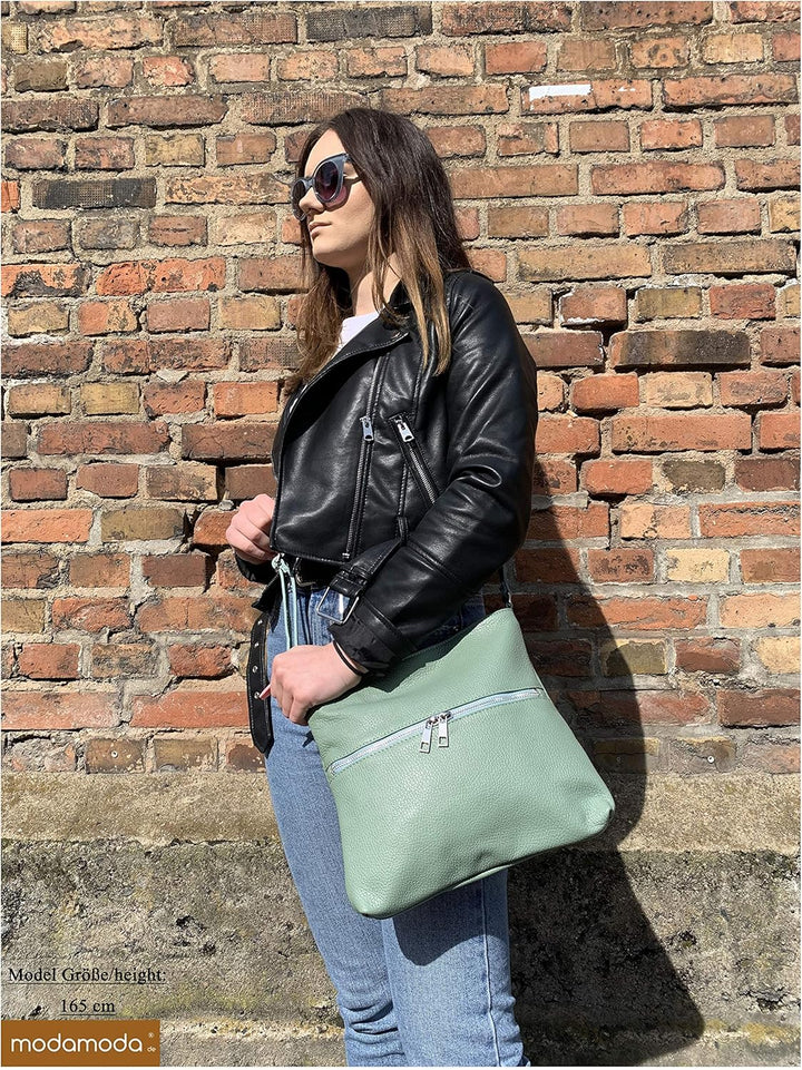 modamoda de - T144 - ital Umhängetasche Schultertasche aus Leder Bordeauxviolett, Bordeauxviolett