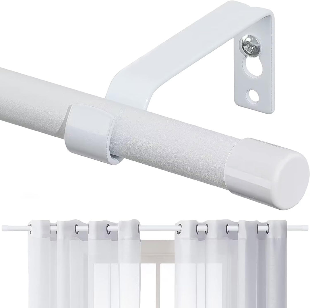 Edelstahl Gardinenstange 76-238 cm mit Kappenknäufen und Halterungen - Dekorative Verstellbare Gardi