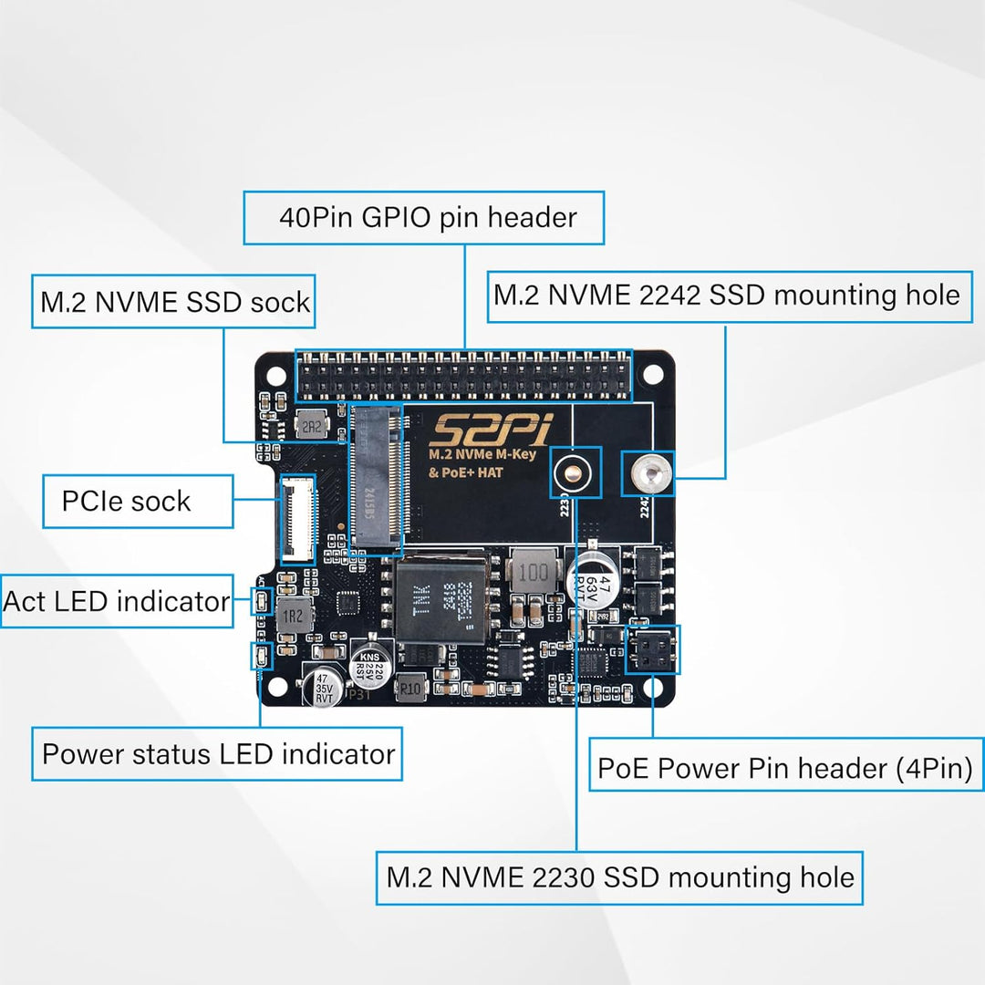 GeeekPi P31 M.2 NVME M-Key PoE+ HAT with Official Active Cooler for Raspberry Pi 5, Support M.2 NVMe