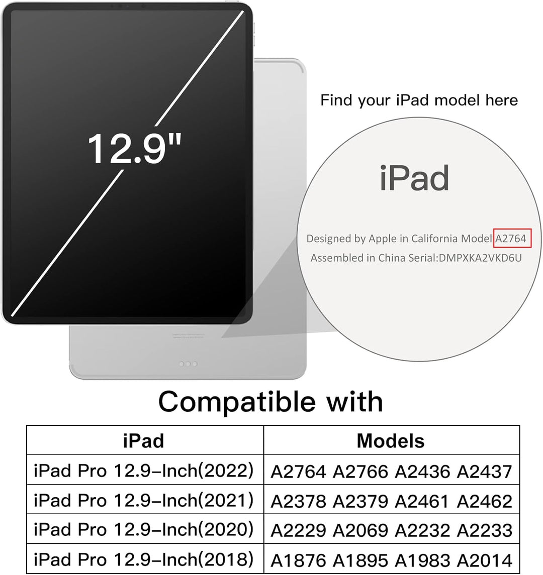 JETech Hülle für iPad Pro 12,9" 6/5/4/3 (2022/2021/2020/2018), Navy Blau | Transparente Rückseite, S