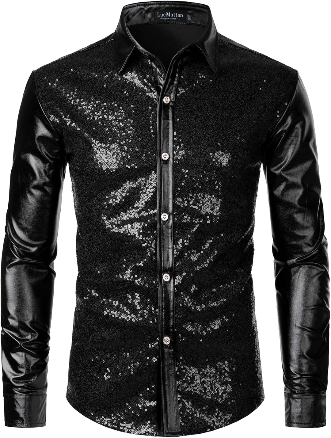 LucMatton Glänzende Metallic-Hemden für Herren, schmale Passform, Knopfleistenshirt, für Club, Rock,